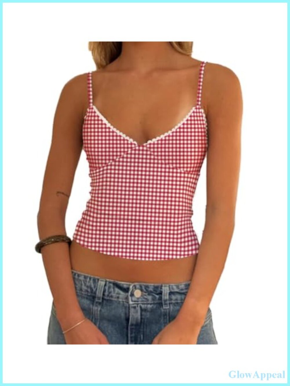 Polka Dot Tank Top Sleeveless V-Neck Fitted Crop Top for Women